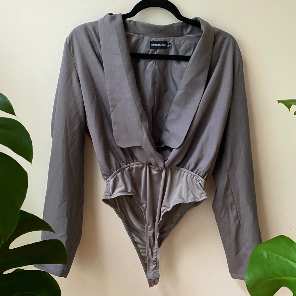 Collared Long Sleeve Grey Body Suit